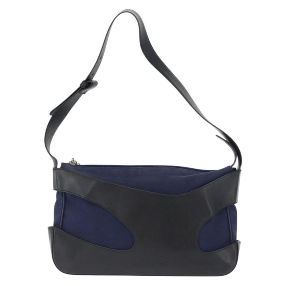 Salvatore Ferragamo Cut Out Canvas And Leather Navy Canvas Shoulder Bag Bag